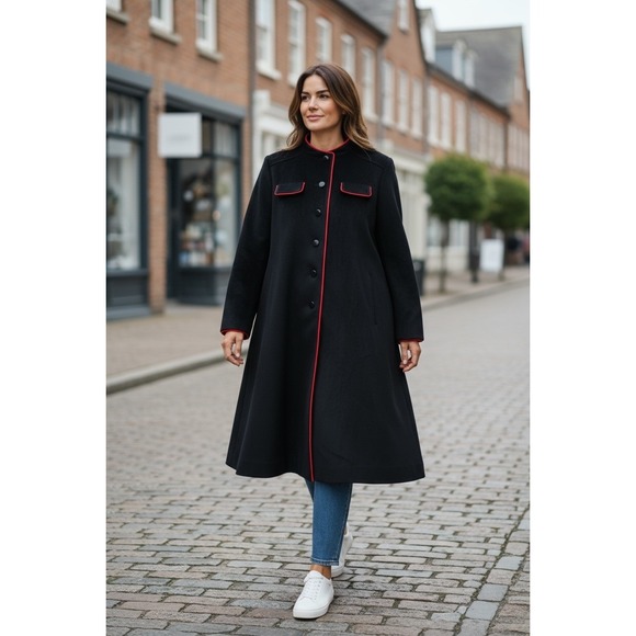Forstmann Women's Vintage Wool Swing Coat Black Red Lined Formal M - Picture 2 of 9
